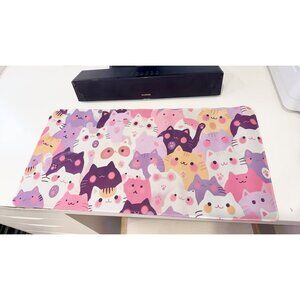 Cute Cartoon Cat Collage Extended Mouse Pad - Pink Purple Anti-Slip Desk Mat